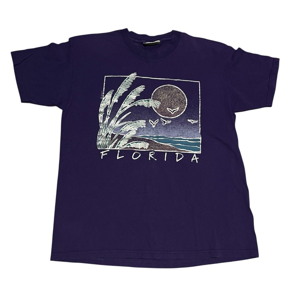 Vintage Lee Florida Cotton T Shirt Mens Large Purple Made in USA 90s